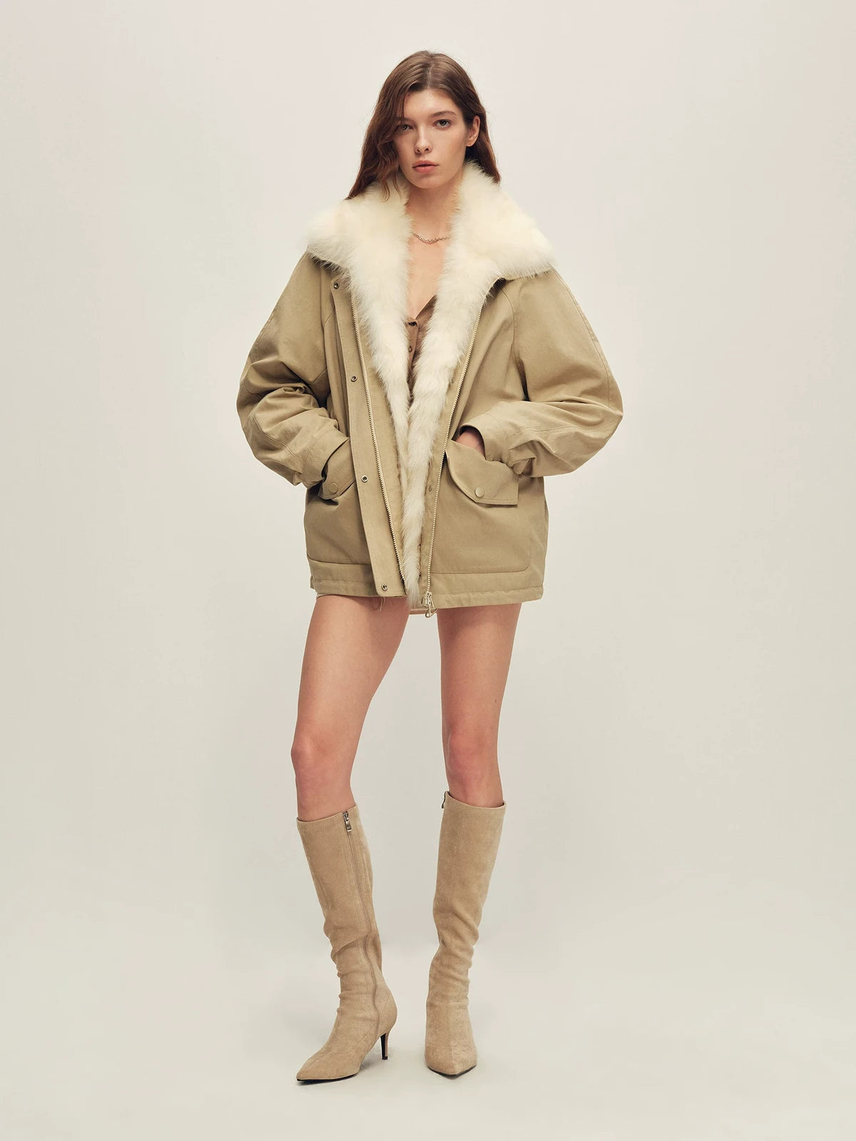 Firelady Fur Women's Fox Fur Trim Down Parka - Relaxed Fit in Khaki - view 3