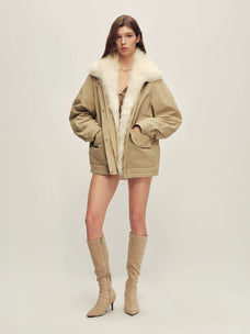 Firelady Fur Women's Fox Fur Trim Down Parka - Relaxed Fit in Khaki - view 3