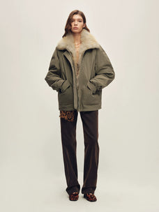 Firelady Fur Women's Fox Fur Trim Down Parka - Relaxed Fit in Light Gray-Green - view 3