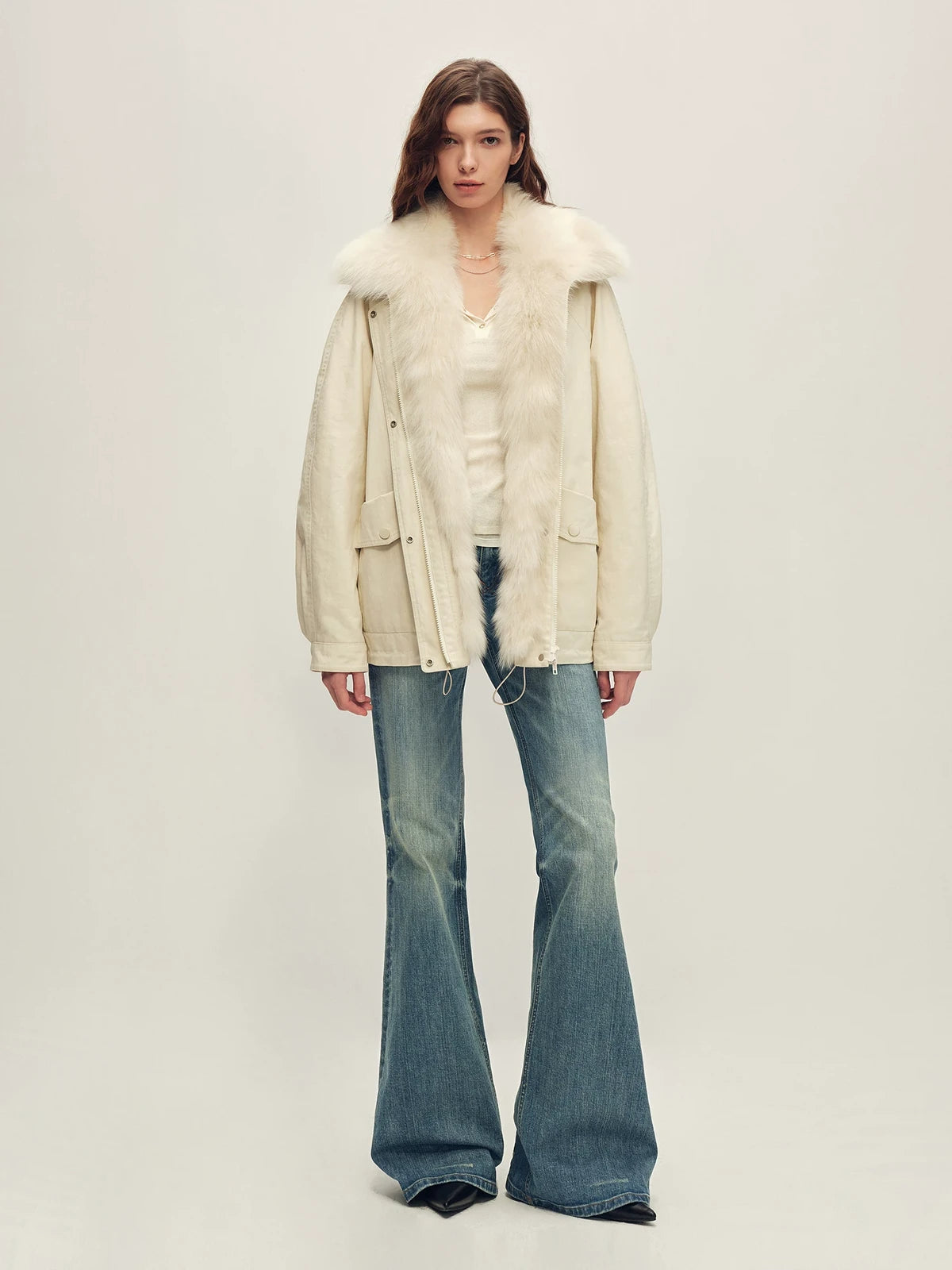 Firelady Fur Women's Fox Fur Trim Down Parka - Relaxed Fit in Off-White - view 3