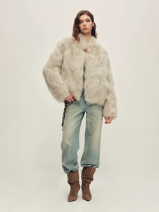 Firelady Fur Women's Cropped Fox Fur Jacket - Stand Collar in Feather Gray - view 2