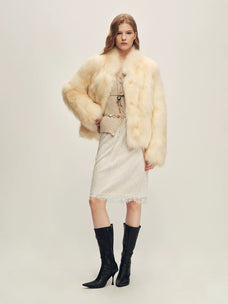 Firelady Fur Women's Cropped Fox Fur Jacket - Stand Collar in Soft White - view 3