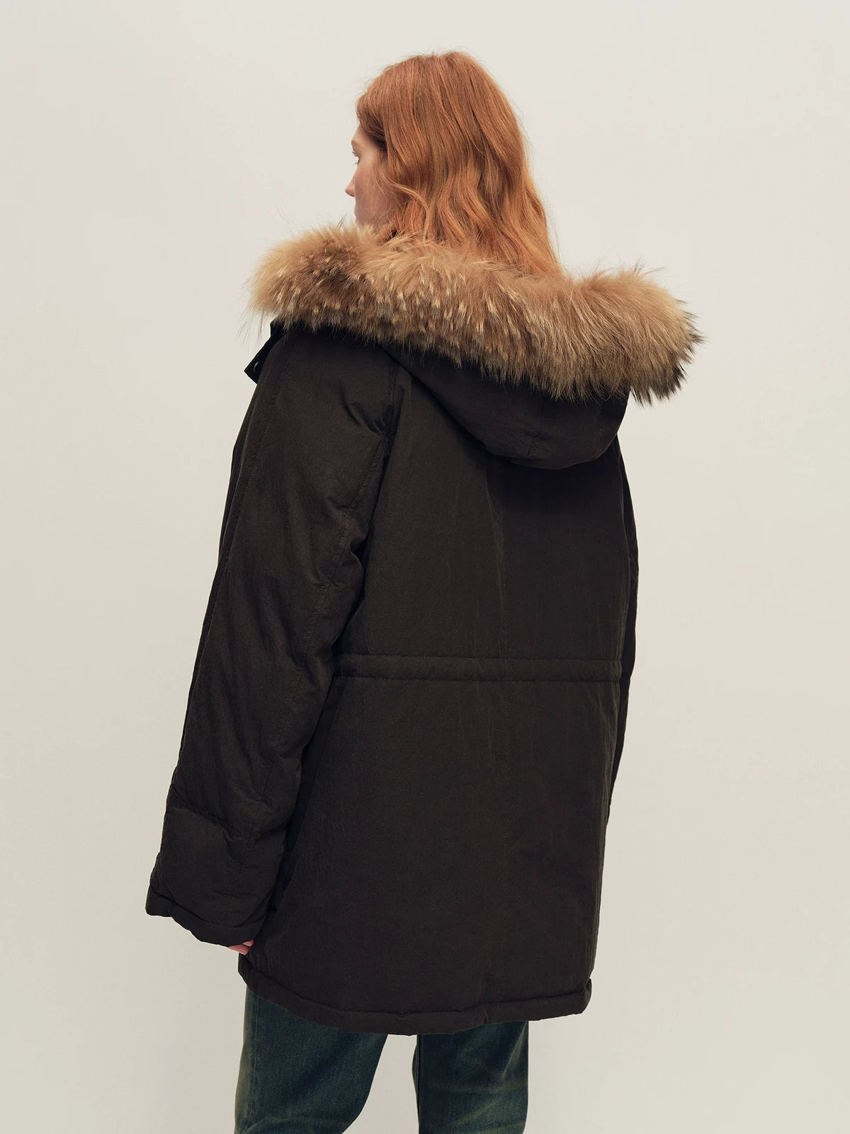 Firelady Fur Women's Hooded Down Parka - Wool Facing &amp; Fur Trim in Deep Ink Brown - view 3