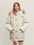 Firelady Fur Women's Hooded Down Parka - Wool Facing & Fur Trim in Light Gray White - front half