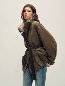 Firelady Fur Women's Vintage Traveler Belted Parka - Merino Collar in Two-Tone Brown - view 2