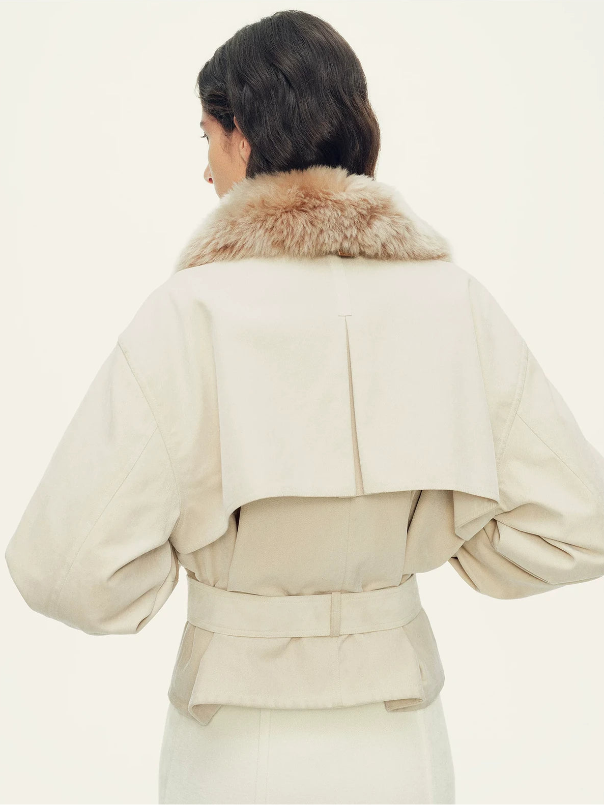 Firelady Fur Women's Cropped Down Parka - Detachable Shearling Collar in Off White - view 3