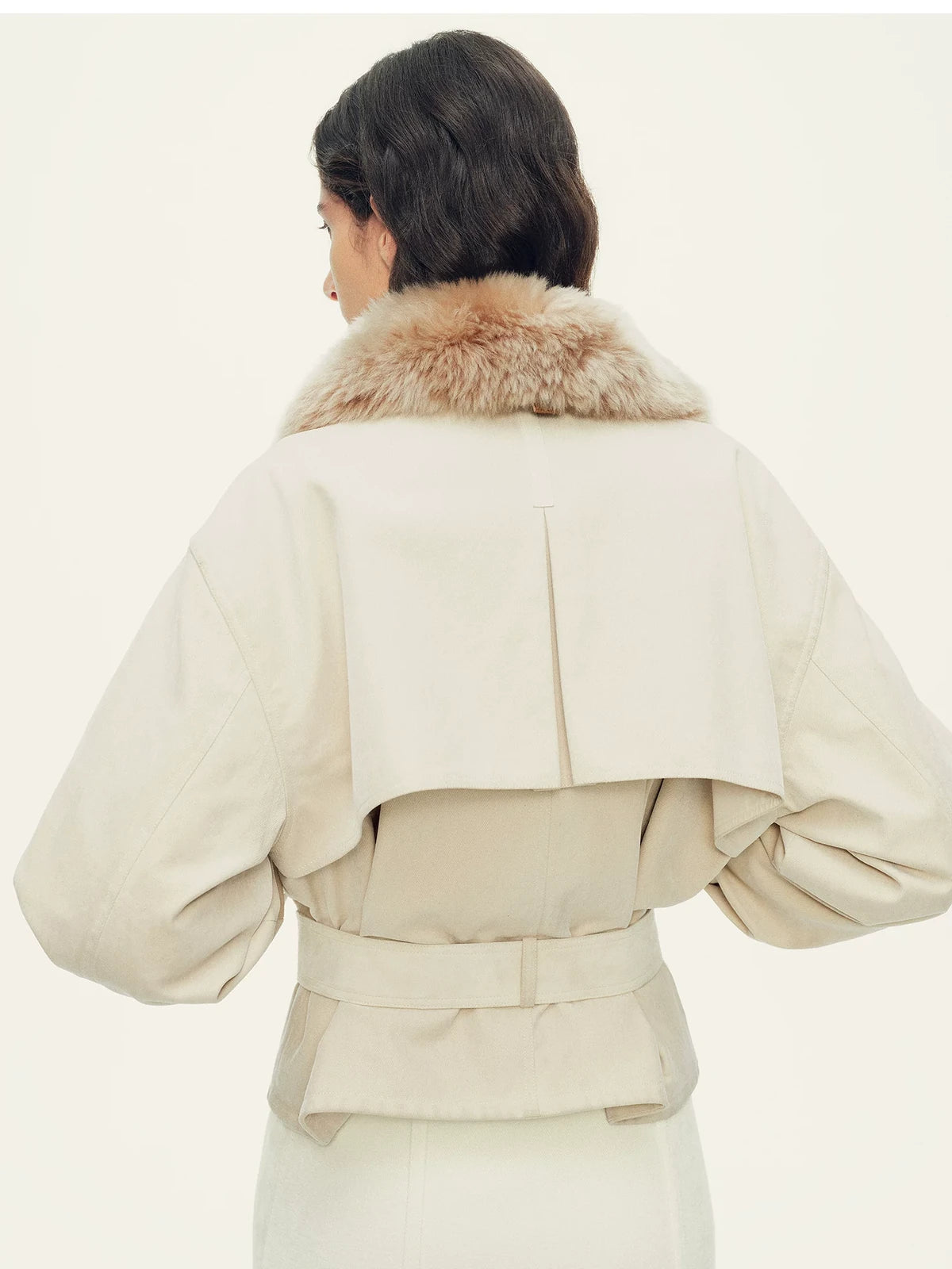 Firelady Fur Women's Cropped Down Parka - Detachable Shearling Collar in Off White - view 3