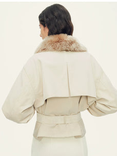 Firelady Fur Women's Cropped Down Parka - Detachable Shearling Collar in Off White - view 3