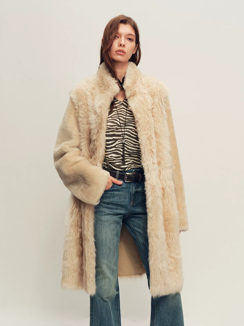Firelady Fur Women's Sheepskin Fur Coat - Toscana & Merino in Golden Camel - front half-body