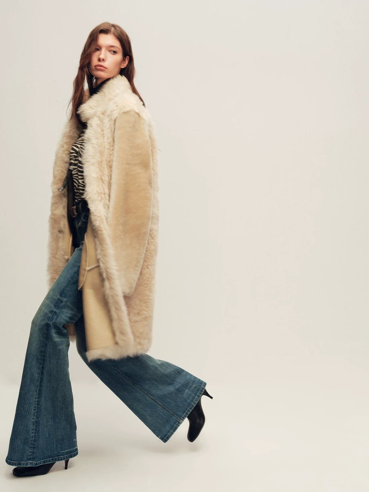Firelady Fur Women's Sheepskin Fur Coat - Toscana & Merino in Golden Camel - view 2