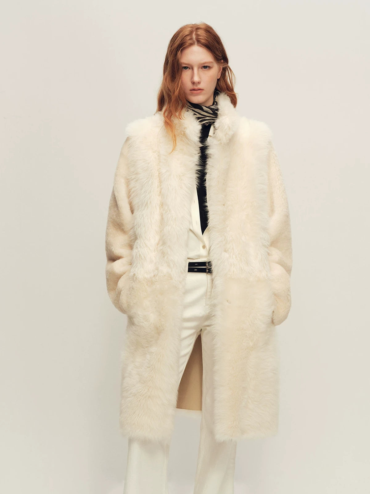 Firelady Fur Women's Sheepskin Fur Coat - Toscana & Merino in White - front half-body