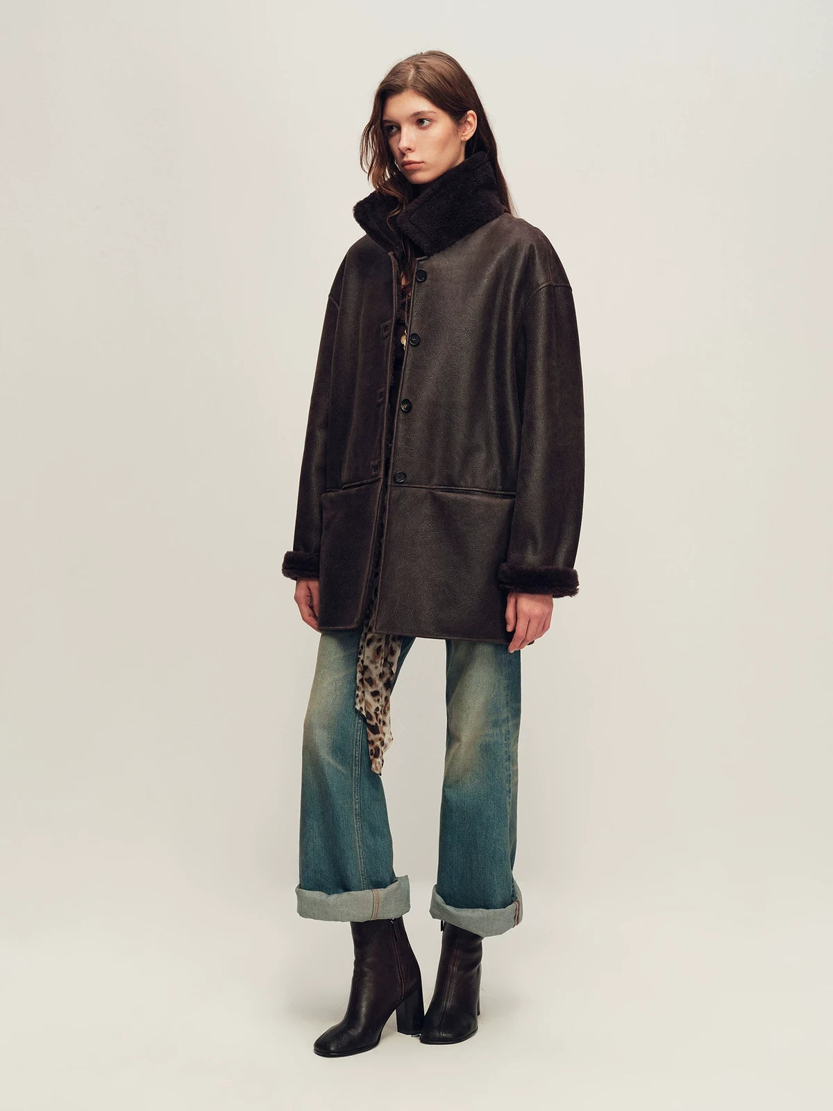 Firelady Fur Women's Reversible Shearling Fur Coat - Merino in Deep Purple Brown - view 2