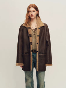 Firelady Fur Women's Reversible Shearling Fur Coat - Merino in Deep Red Brown - front half-body
