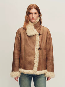 Firelady Fur Women's Reversible Shearling Leather Jacket - Toscana in Golden Brown - front half-body