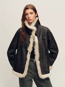 Firelady Fur Women's Reversible Shearling Leather Jacket - Toscana in Green Beige - view 2
