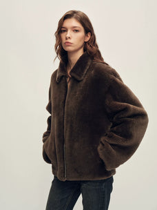 Firelady Fur Women's Merino Shearling Zip Jacket - Small Collar in Black Tea - view 2
