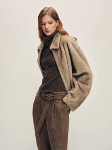 Firelady Fur Women's Merino Shearling Zip Jacket - Small Collar in Light Pastel Brown - view 2