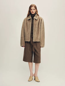 Firelady Fur Women's Merino Shearling Zip Jacket - Small Collar in Light Pastel Brown - view 3