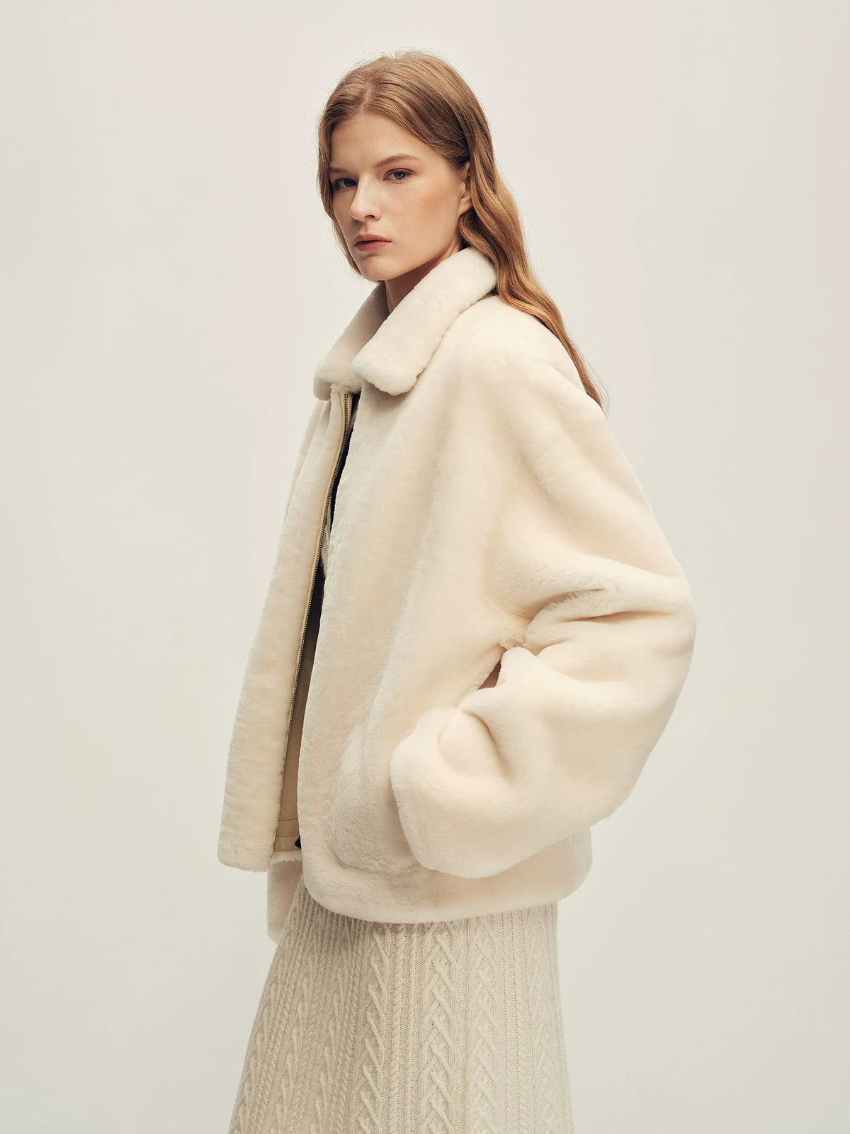 Firelady Fur Women's Merino Shearling Zip Jacket - Small Collar in White - view 2