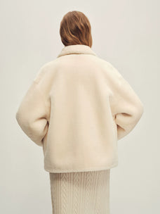 Firelady Fur Women's Merino Shearling Zip Jacket - Small Collar in White - view 3