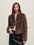 Firelady Fur Women's Leopard-Print Rex Rabbit Fur Jacket - Stand Collar in Dark Brown Leopard - front half