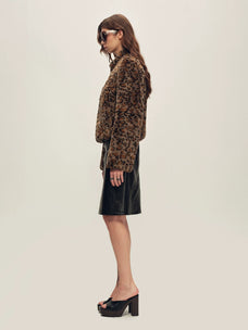 Firelady Fur Women's Leopard-Print Rex Rabbit Fur Jacket - Stand Collar in Dark Brown Leopard - view 2
