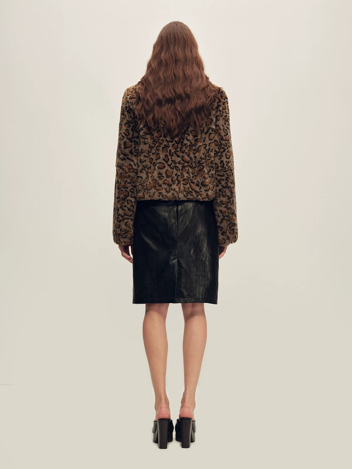 Firelady Fur Women's Leopard-Print Rex Rabbit Fur Jacket - Stand Collar in Dark Brown Leopard - view 3