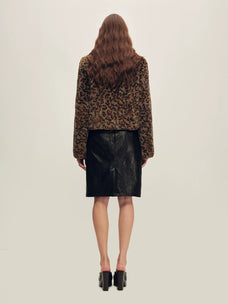 Firelady Fur Women's Leopard-Print Rex Rabbit Fur Jacket - Stand Collar in Dark Brown Leopard - view 3
