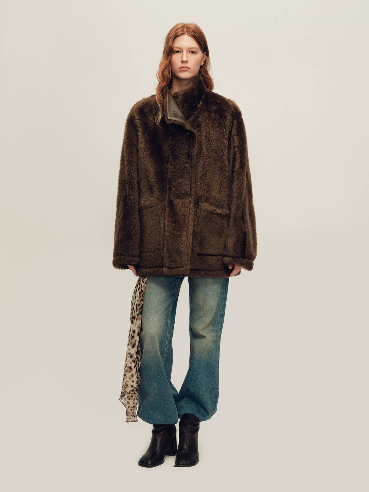 Firelady Fur Women's Merino Shearling Coat - Stand Collar in Palm Brown - view 2