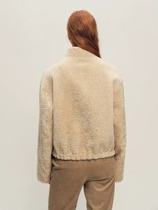Firelady Fur Women's Cropped Shearling Fur Coat - Stand Collar in Cream Beige - view 3