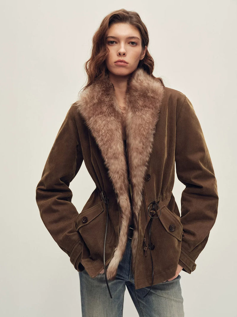 Firelady Fur coffee short parka front view