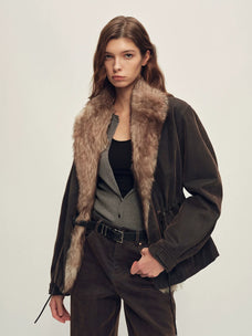 Firelady Fur dark brown short utility parka angle view