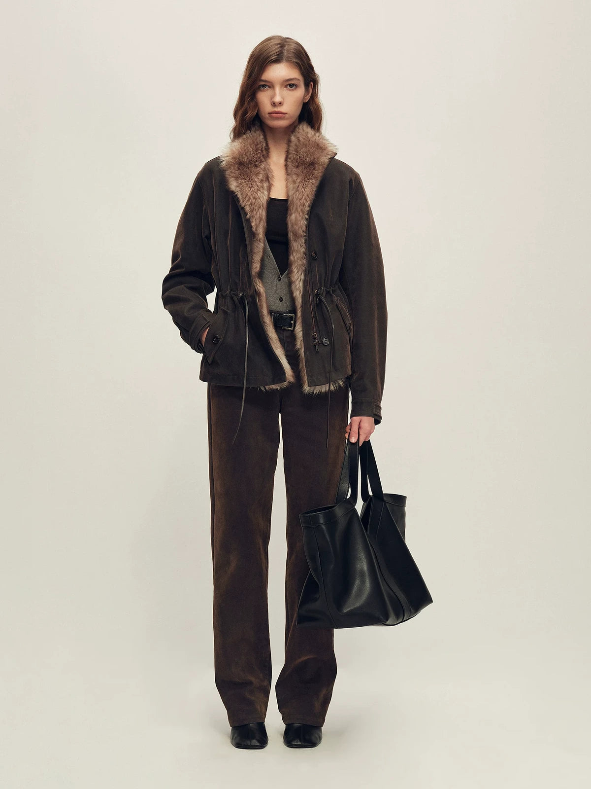Firelady Fur dark brown short utility parka full view