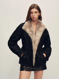 Firelady Fur ink black short utility parka front view
