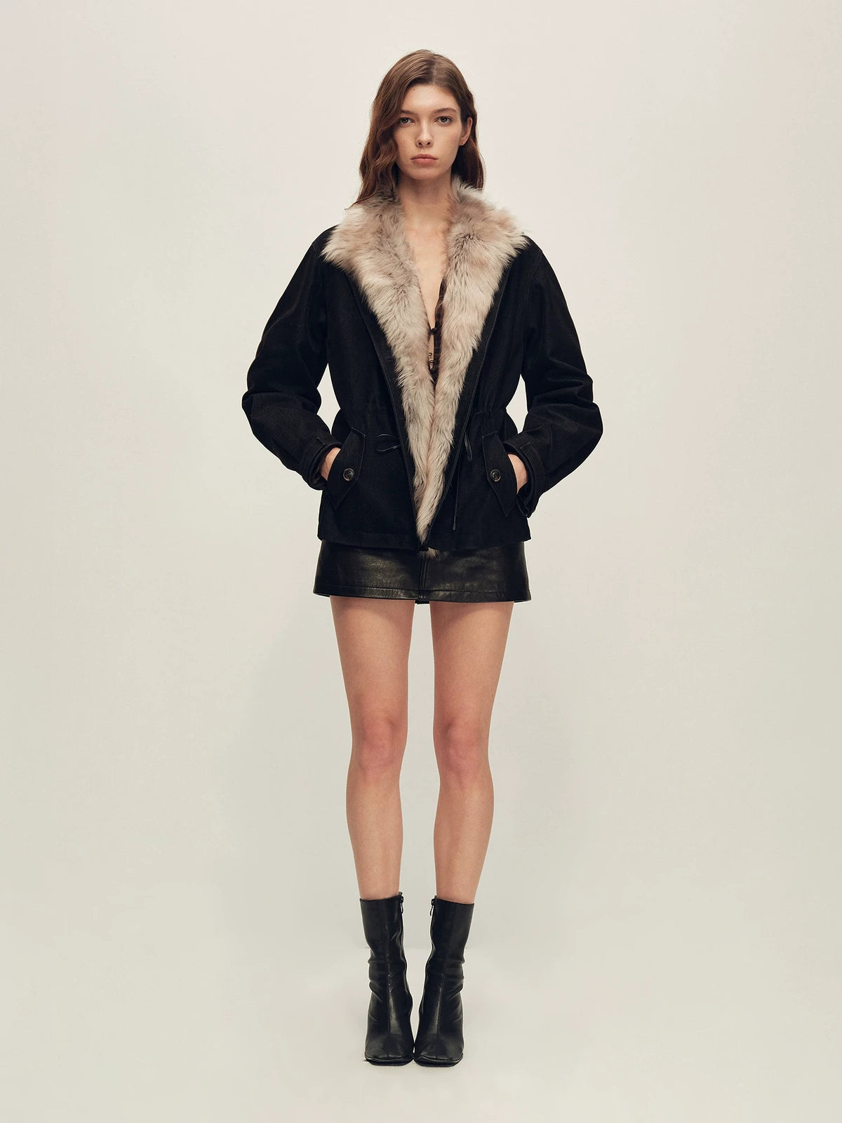 Firelady Fur ink black short utility parka full view