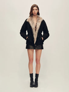 Firelady Fur ink black short utility parka full view