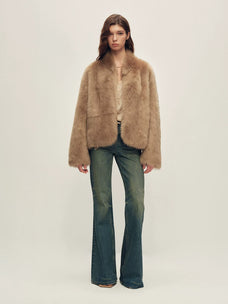 Firelady Fur Women's Toscana Shearling Jacket - Short Stand Collar in Camel - view 2