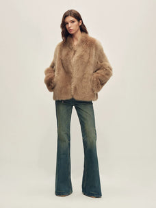 Firelady Fur Women's Toscana Shearling Jacket - Short Stand Collar in Camel - view 3