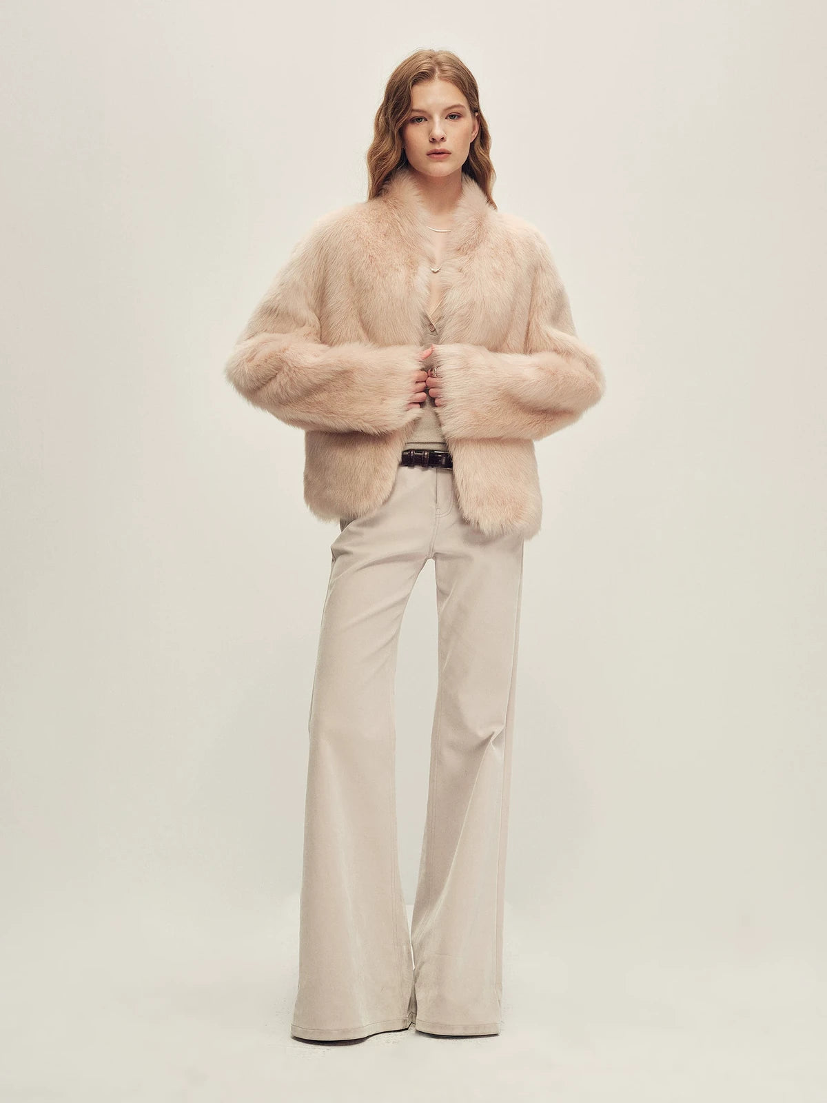 Firelady Fur Women's Toscana Shearling Jacket - Short Stand Collar in Dusty Pink - view 2