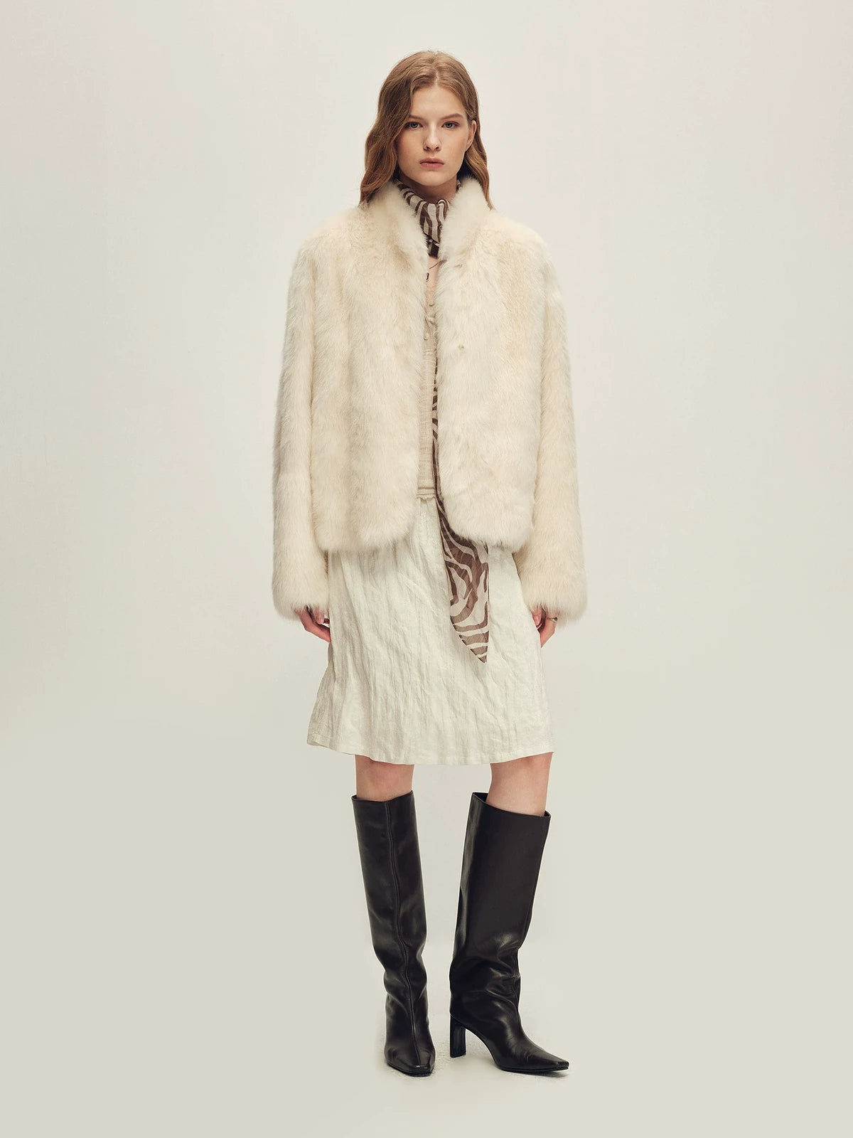 Firelady Fur Women's Toscana Shearling Jacket - Short Stand Collar in White - view 2