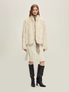 Firelady Fur Women's Toscana Shearling Jacket - Short Stand Collar in White - view 2