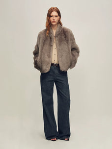 Firelady Fur Women's Toscana Shearling Jacket - Short Stand Collar in Dark Gray - view 2