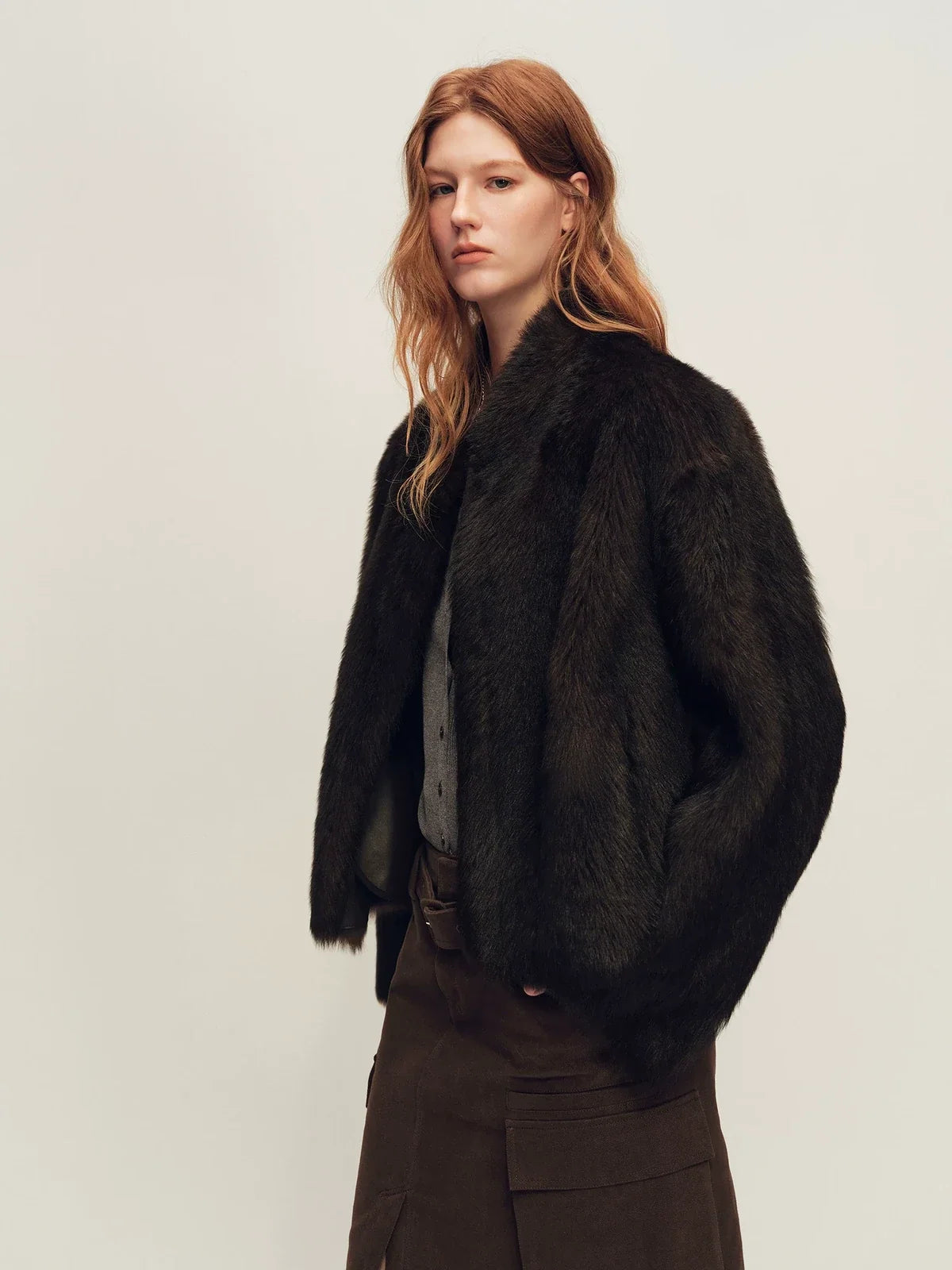 Firelady Fur Women's Toscana Shearling Jacket - Short Stand Collar in Tea Brown - view 3