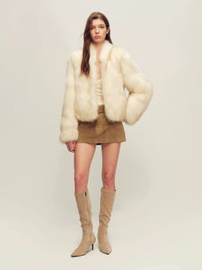 Firelady Fur Women's Cropped Saga Fox Fur Jacket - apricot brown angle