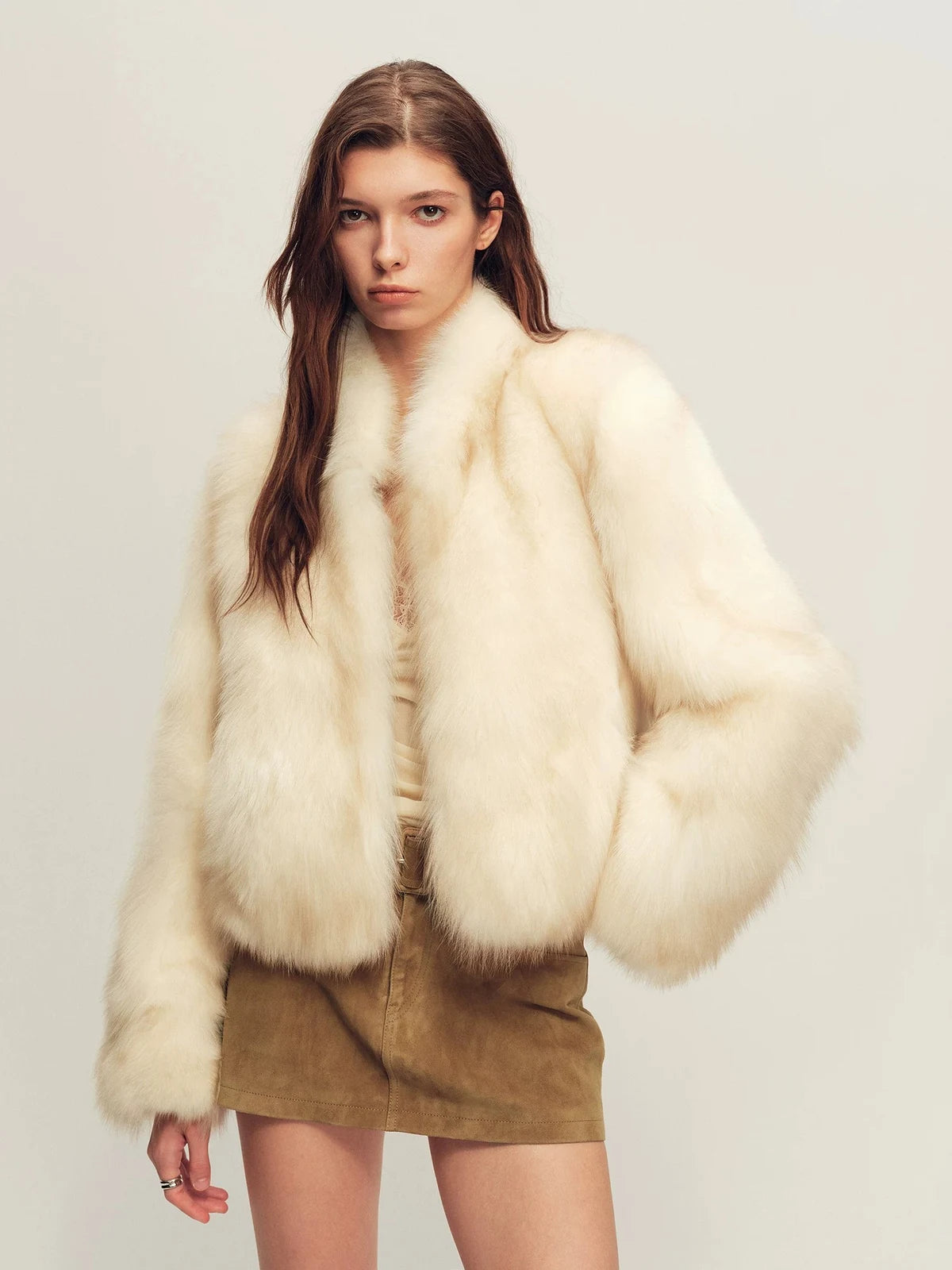 Firelady Fur Women's Cropped Saga Fox Fur Jacket - apricot brown detail