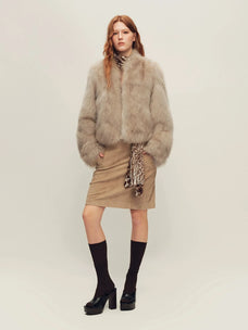 Firelady Fur Women's Cropped Saga Fox Fur Jacket - soft beige coffee angle
