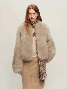Firelady Fur Women's Cropped Saga Fox Fur Jacket - soft beige coffee detail
