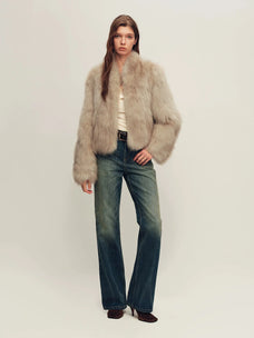 Firelady Fur Women's Cropped Saga Fox Fur Jacket - soft beige coffee front