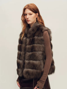 Firelady Fur Women's Fox Fur Vest - Stand Collar in Farmer Brown - view 2