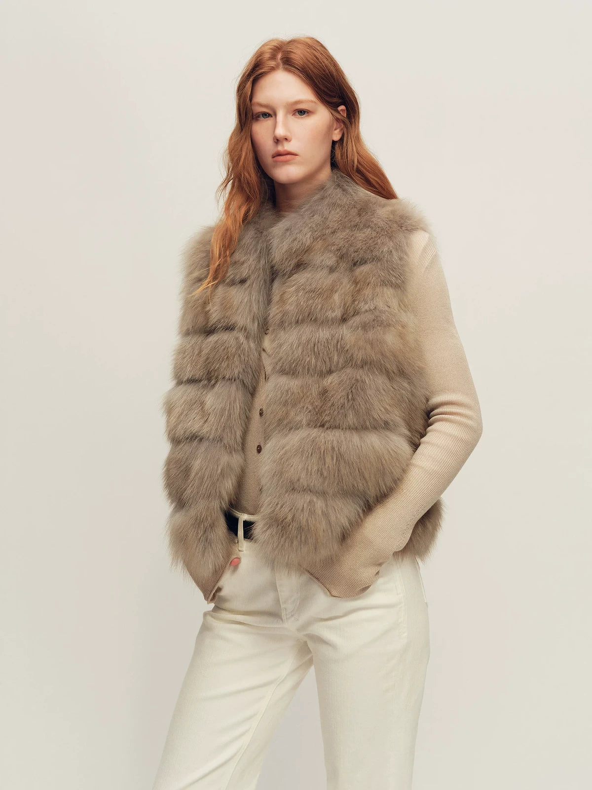 Firelady Fur Women's Fox Fur Vest - Stand Collar in Lavender Taupe - view 2